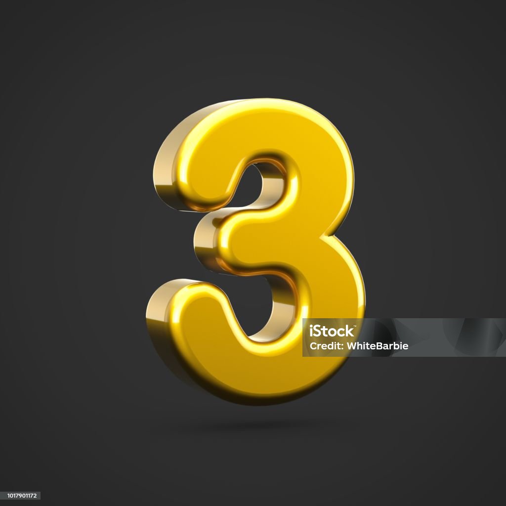 3d Golden Number 3 Isolated On Black Background Stock Photo - Download