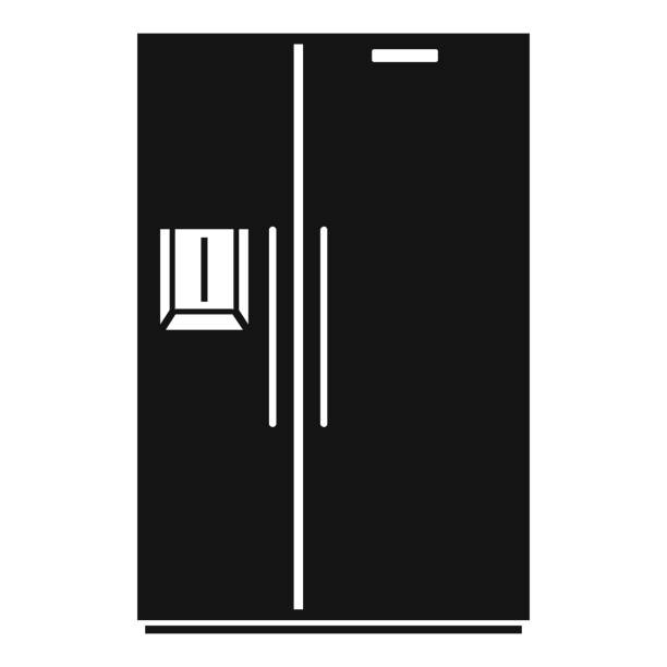 ilustraciones, imágenes clip art, dibujos animados e iconos de stock de icono de nevera de doble puerta, estilo simple - refrigerator appliance domestic kitchen side by side