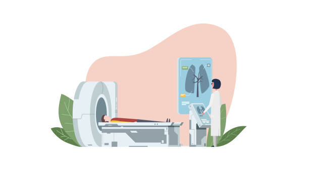 mri 기계 환자 호흡 검사 - mri scanner medical scan cat scan oncology stock illustrations