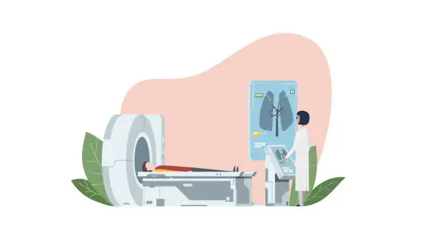 Vector illustration of MRI machine patient respiratory scan