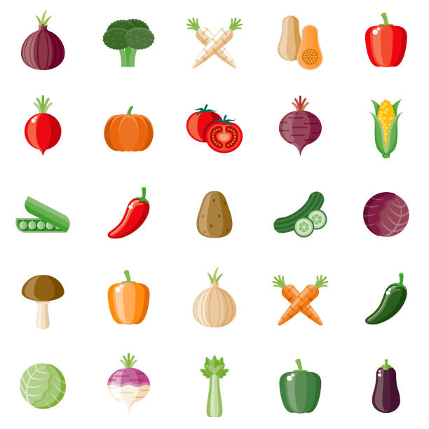 zestaw ikon płaskich warzyw - radish stock illustrations