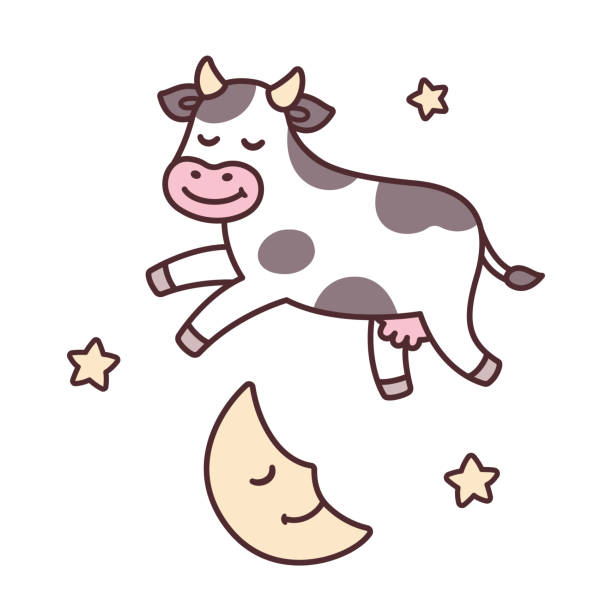 krowa przeskakuje nad księżycem - cow moon nursery rhyme jumping stock illustrations