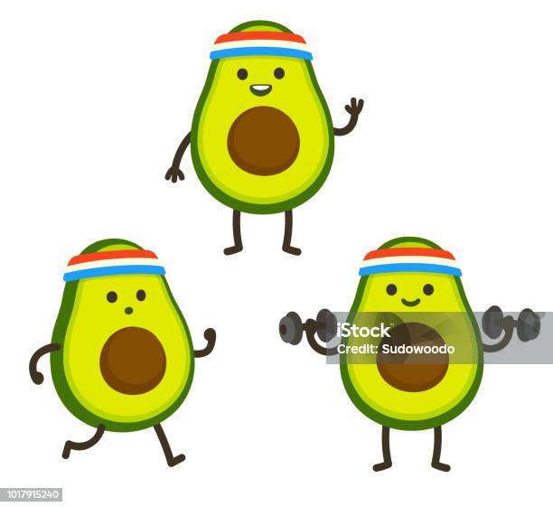 Funny Cartoon Avocado Character Stock Illustration - Download Image Now - Sweat Band, Avocado, Vector