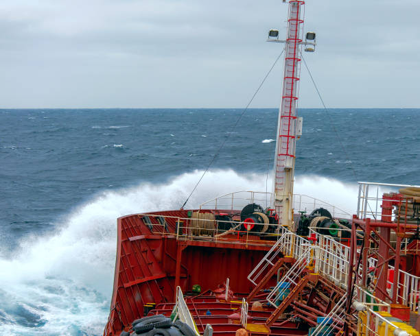 istock bow of the ship going by sea in a storm 1017932308
