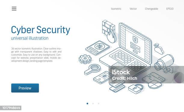 Cyber Security Modern Isometric Line Illustration Abstract 3d.