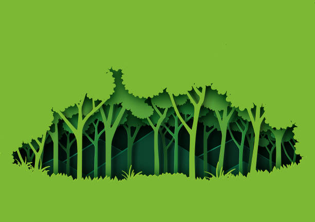 istock Green nature forest landscape paper art style. 1017984494