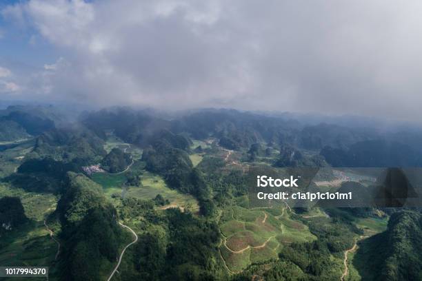 Aerial View Of Karst Mountains And Rice Fields Stock Photo - Download Image Now - Aerial View, Agricultural Field, Asia