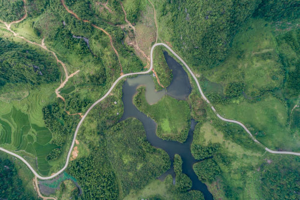 istock Aerial view of Karst mountains and rice fields 1017994406