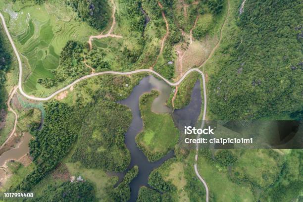 Aerial View Of Karst Mountains And Rice Fields Stock Photo - Download Image Now - Aerial View, Agricultural Field, Asia