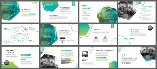 Green geometric slide presentation templates and infographics background. Use for business annual report, flyer, corporate marketing, leaflet, advertising, brochure, modern style. Green geometric slide presentation templates and infographics background. Use for business annual report, flyer, corporate marketing, leaflet, advertising, brochure, modern style. planning photos stock illustrations