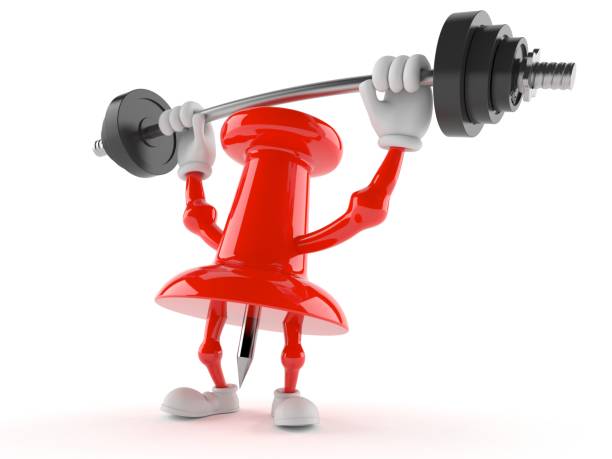 istock Thumbtack character lifting heavy barbell 1018003670