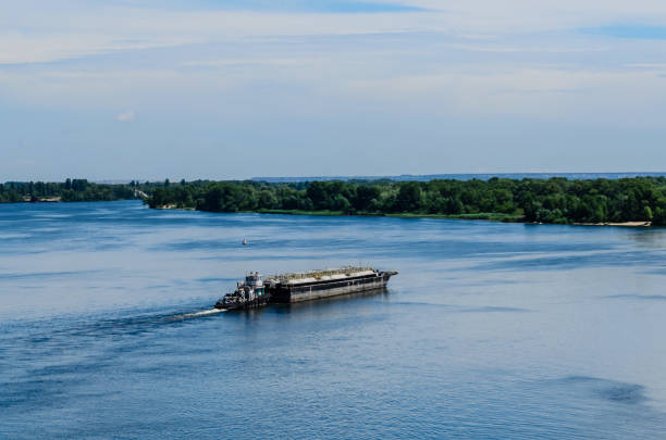 istock Oil product tanker barge on river Dnieper 1018011116