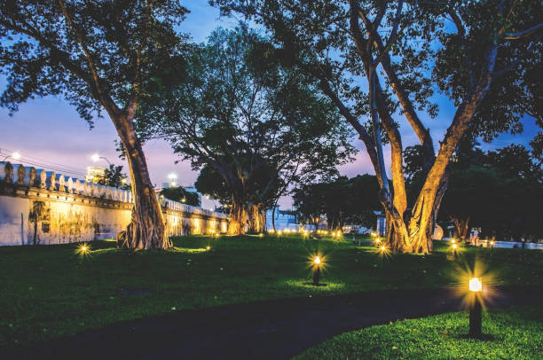 lighting along in park in night time, Bangkok, Thailand