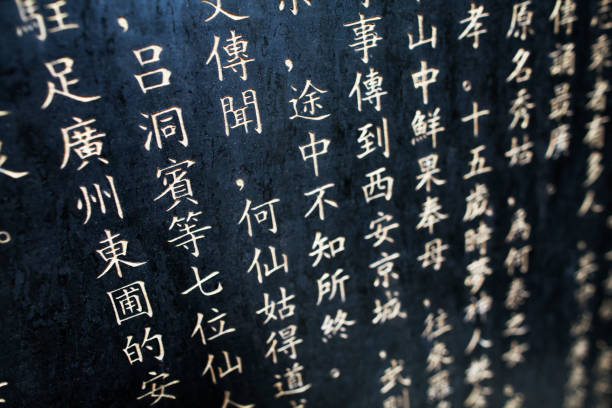 istock Chinese language stela slate on wall in temple in Luofu Mountain region 1018024962