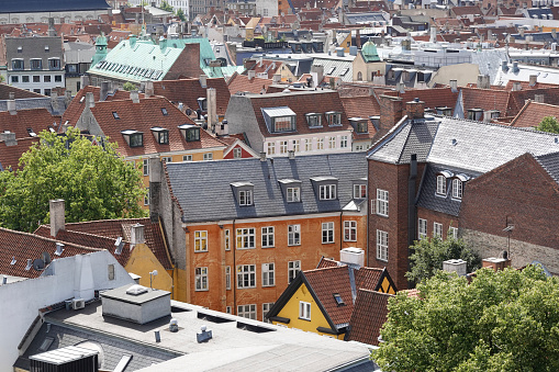 Aerial view of Copenhagen, Denmark on a sunny day