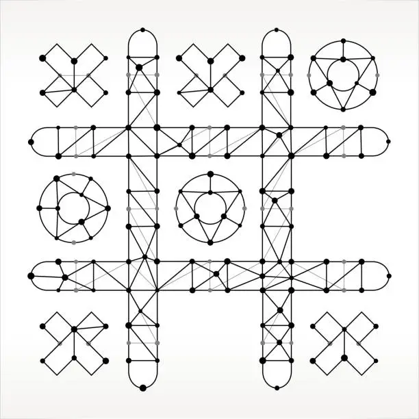 Vector illustration of Tic Tac Toe  Triangle Node Black and White Pattern