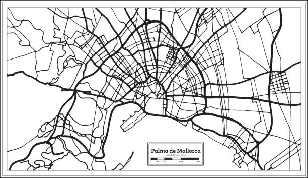 ilustrações de stock, clip art, desenhos animados e ícones de palma de mallorca spain city map in retro style. outline map. - palma de maiorca