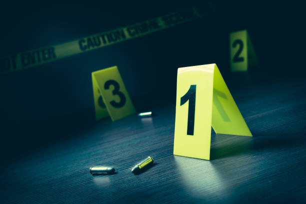 istock Crime scene with evidence markers 1018047474