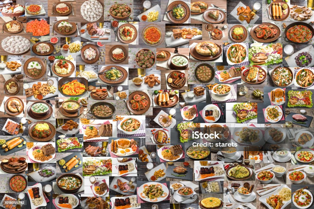 Collage of lots of food Collage of a large number of food from different countries of the world Food Stock Photo