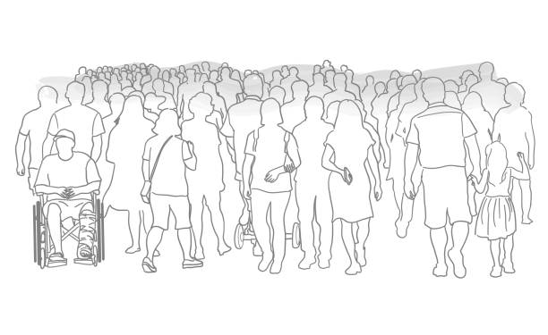 Massive Crowd Of People wireframe illustration of a large crowd of people crowd of people drawings stock illustrations
