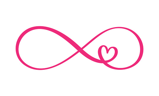 Love word In the sign of infinity. Sign on postcard to Valentine s day, tattoo, print. Vector calligraphy and lettering illustration isolated on a white background.