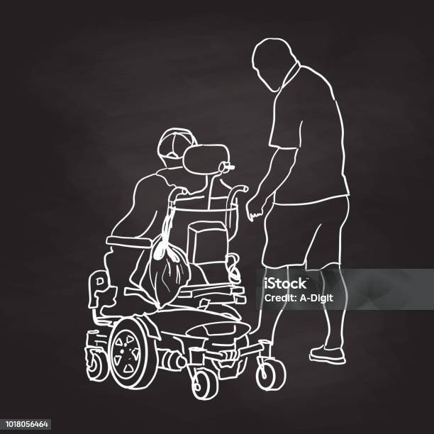 Chalkboard Old Man Power Chair Stock Illustration - Download Image Now - Alertness, Art, Black And White
