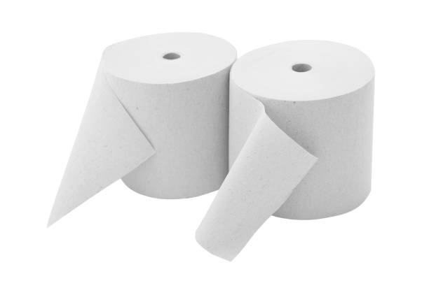 istock Paper roll mock up isolated on white background. Blank white packaging kitchen towel, toilet paper roll, cash register tape, thermal fax roll. Paper roll template 1018066956