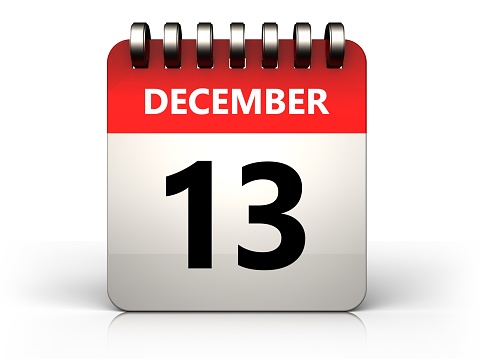 3d illustration of 13 december calendar over white background