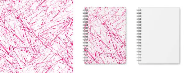 Vector illustration of Cover design of notebook with seamless multicoloured texture  and realistic vector image (layout, mock-up) of a hardcover notebook