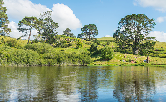 Matamata, New Zealand - December 09 2017 : The landscape and beautiful nature in Hobbiton movie set in Matamata, New Zealand.