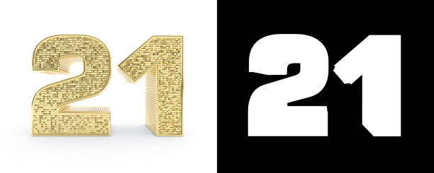 istock Golden number twenty one (number 21) on white background with drop shadow and alpha channel. 3D illustration 1018078814