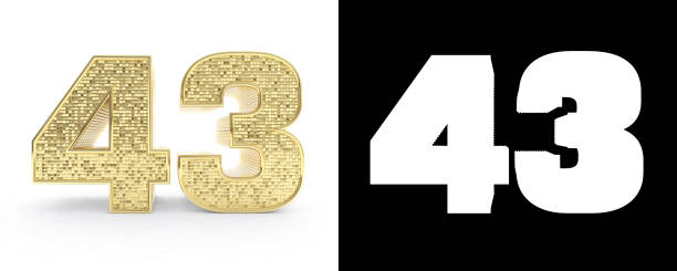istock Golden number forty three (number 43) on white background with drop shadow and alpha channel. 3D illustration 1018079234