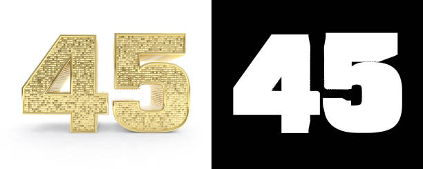 istock Golden number forty five (number 45) on white background with drop shadow and alpha channel. 3D illustration 1018079298