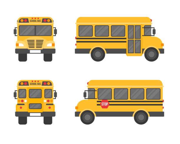 ilustrações, clipart, desenhos animados e ícones de ônibus escolar isolado no fundo branco, ícone de design plano volta ao conceito de escola - autocarro escolar