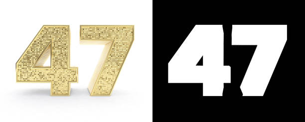 istock Golden number forty seven (number 47) on white background with drop shadow and alpha channel. 3D illustration 1018079350