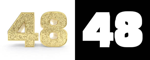 istock Golden number forty eight (number 48) on white background with drop shadow and alpha channel. 3D illustration 1018079378