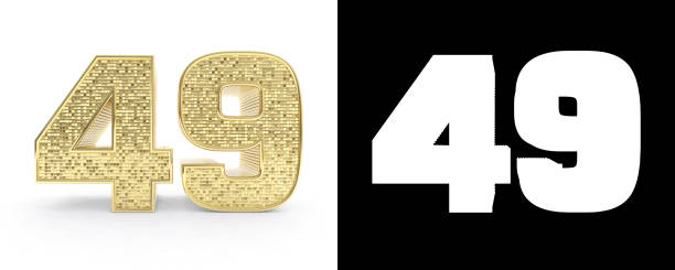 istock Golden number forty nine (number 49) on white background with drop shadow and alpha channel. 3D illustration 1018079450