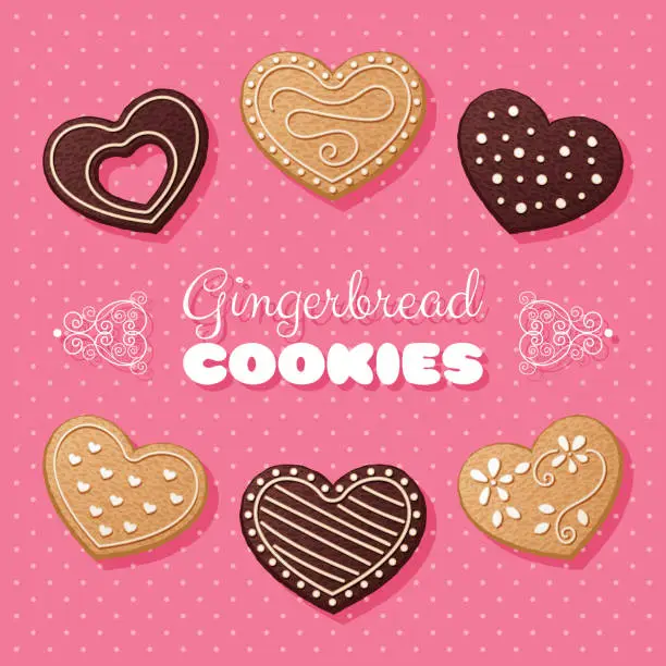 Vector illustration of Gingerbread heart shaped cookies