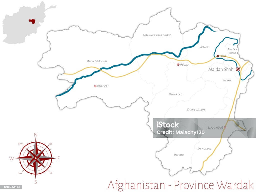 Map of the Afghan Province of Wardak Large and detailed map of the afghan province of Wardak. Afghanistan stock vector