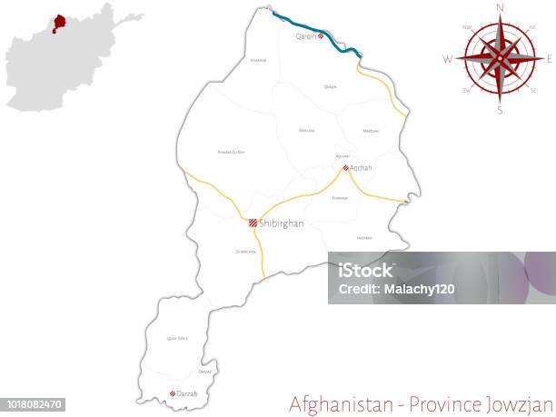 Map Of The Afghan Province Of Jowzjan Stock Illustration - Download Image Now - Afghanistan, Black Color, Blue