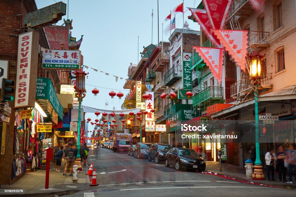 Chinatown in San Francisco at dusk, California, USA San Francisco - California Stock Photo