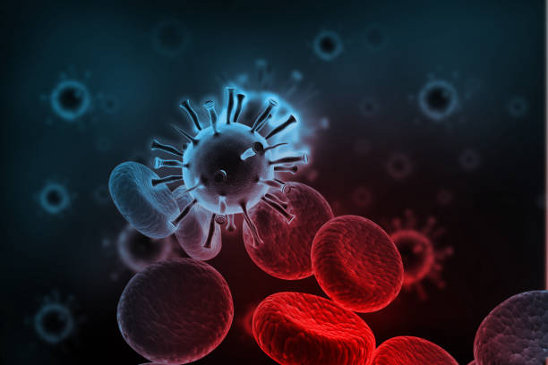 render 3d de virus y células de la sangre - the vomiting of blood fotografías e imágenes de stock