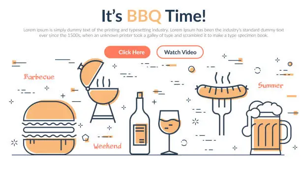 Vector illustration of Colorful web design in barbecue theme