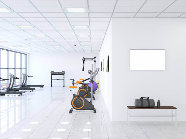 istock TV flat screen mock up on the wall in Modern GYM 1018102326