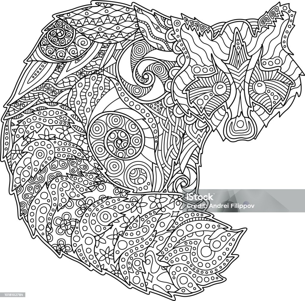 Adult coloring book page with funny raccoon Detailed adult coloring book page with decorative funny raccoon on white background Christmas stock vector