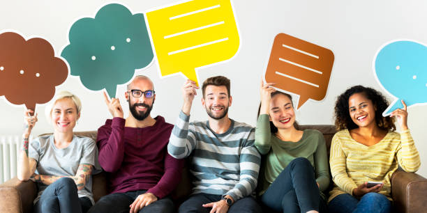istock Group of diverse people with speech bubble icon 1018106442