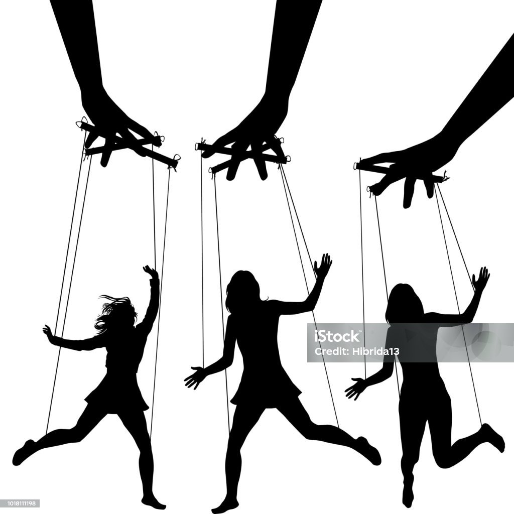 Manipulation des armes contrôlant les silhouettes de marionnettes - clipart vectoriel de Marionnette libre de droits