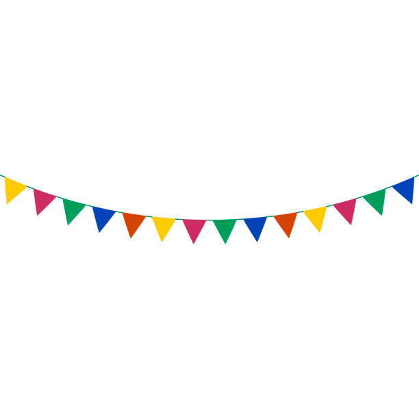 ilustraciones, imágenes clip art, dibujos animados e iconos de stock de banderas de celebración - flag pennant party carnival