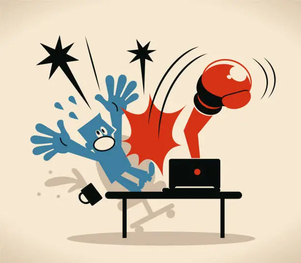 Vector illustration of Man hit by boxing glove from laptop