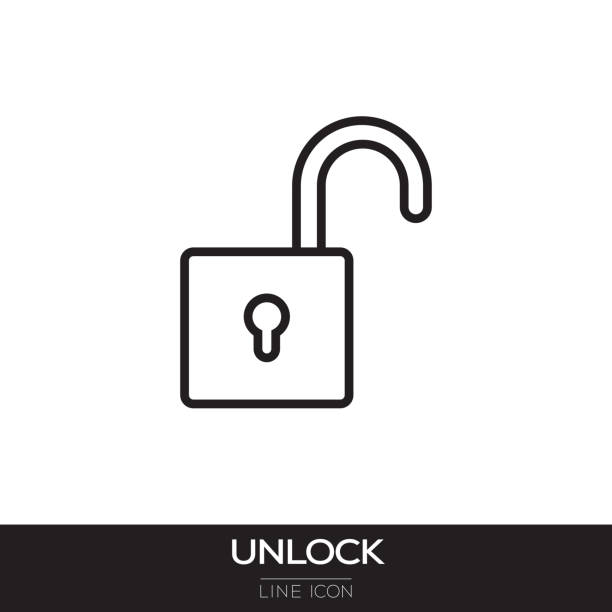 ilustraciones, imágenes clip art, dibujos animados e iconos de stock de desbloquea el icono de la línea - unlocked padlock